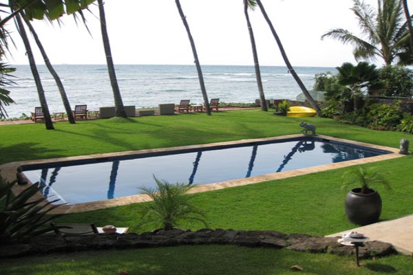 Oceanfront lawn and reflecting pool